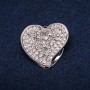 Scarf Brooch: Heart with White Crystals on Silver Metal 33x36mm +