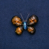 Butterfly Brooch in Gold-Tone Metal with Blue Rhinestone and Dark Amber, 50x35mm +