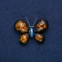 Butterfly Brooch in Gold-Tone Metal with Blue Rhinestone and Dark Amber, 50x35mm +