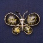 Brooch 'Butterfly' with White Crystals 'Amber' (Artificial) 56x36mm Yellow Metal