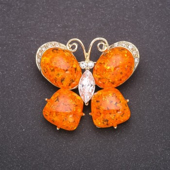 Butterfly Brooch 'Amber' 45x40mm Yellow Metal