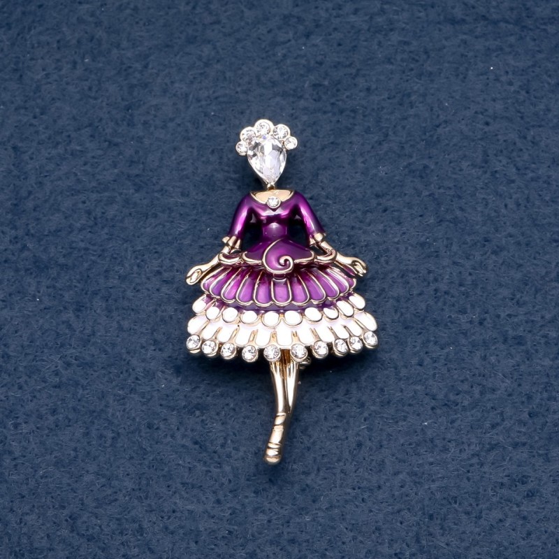 Brooch 'Fräulein' purple enamel 30x55 mm, metal color 'gold'