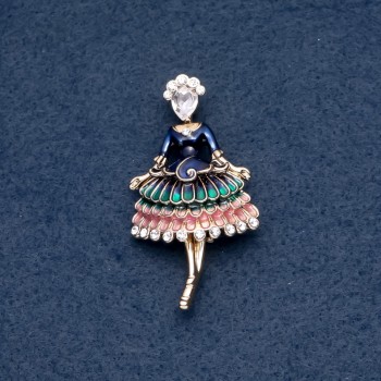 Brooch Freylina green enamel 30x55mm metal color gold