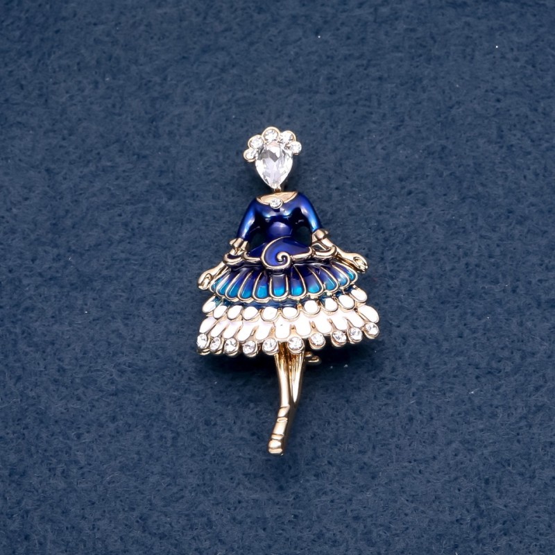 Brooch "Fräulein" blue enamel 30×55mm, metal color gold