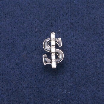 Dollar Brooch with Black Enamel and Halioitis Pearl, White Crystals, Silver Metal 12x21mm