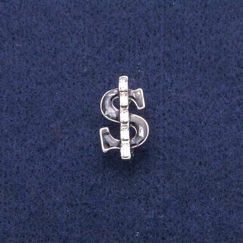 Dollar Brooch with Black Enamel and Halioitis Pearl, White Crystals, Silver Metal 12x21mm