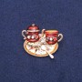 Brooch 'Tea Time' brown enamel, golden metal 31x36 mm