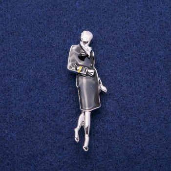Brooch Pendant 'Lady with Enamel' 18×60 mm, Silver-Toned Metal