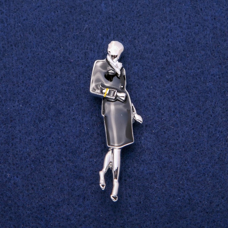 Brooch Pendant 'Lady with Enamel' 18×60 mm, Silver-Toned Metal