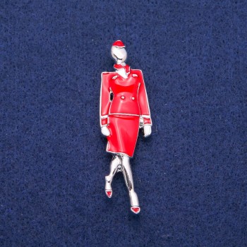 Brooch Pendant 'Flight Attendant' with Enamel 18x60 mm, Silver-Colored Metal