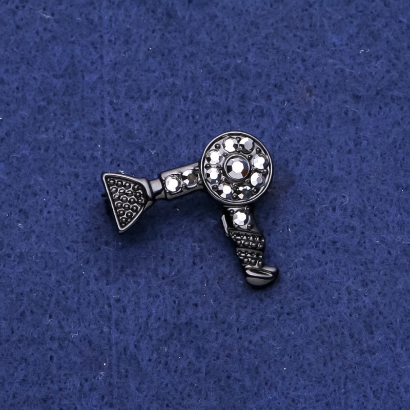 Brooch 'Hair Dryer with Crystals' Black Metal 25×27 mm