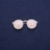 Glasses Brooch with Mother-of-Pearl Enamel, Silver Metal 15x40mm