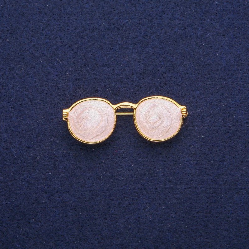 Brooch 'Glasses' with mother-of-pearl enamel, gold-toned metal 15x40 mm
