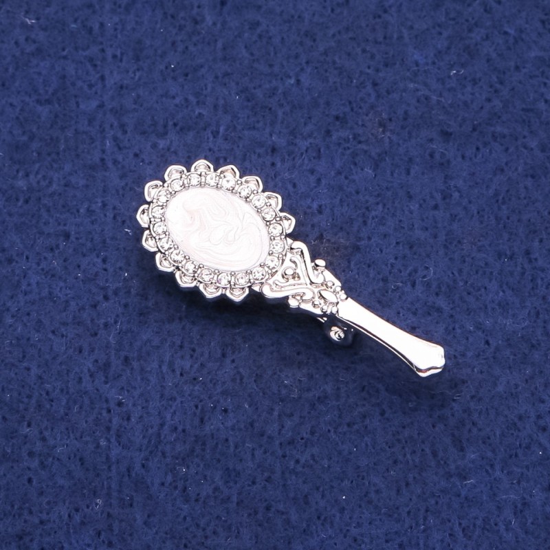 Brooch 'Pearlescent Mirror' with Crystals, Silvery Metal, 16x42mm