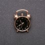 Brooch Alarm Clock Black Enamel Yellow Metal 20x27mm