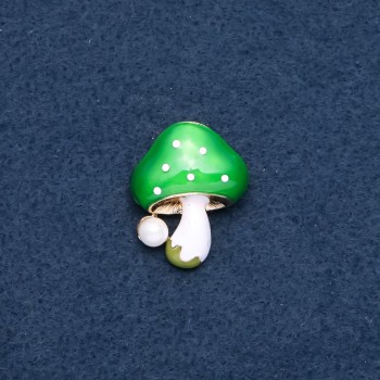 Brooch 'Mushroom' green cap 23x30 mm metal color 'gold'