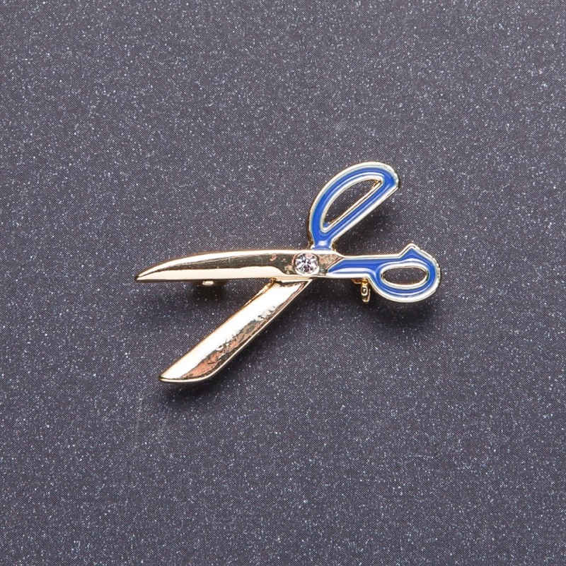 Brooch 'Scissors' blue enamel gold-tone metal 3.5×1.8 cm