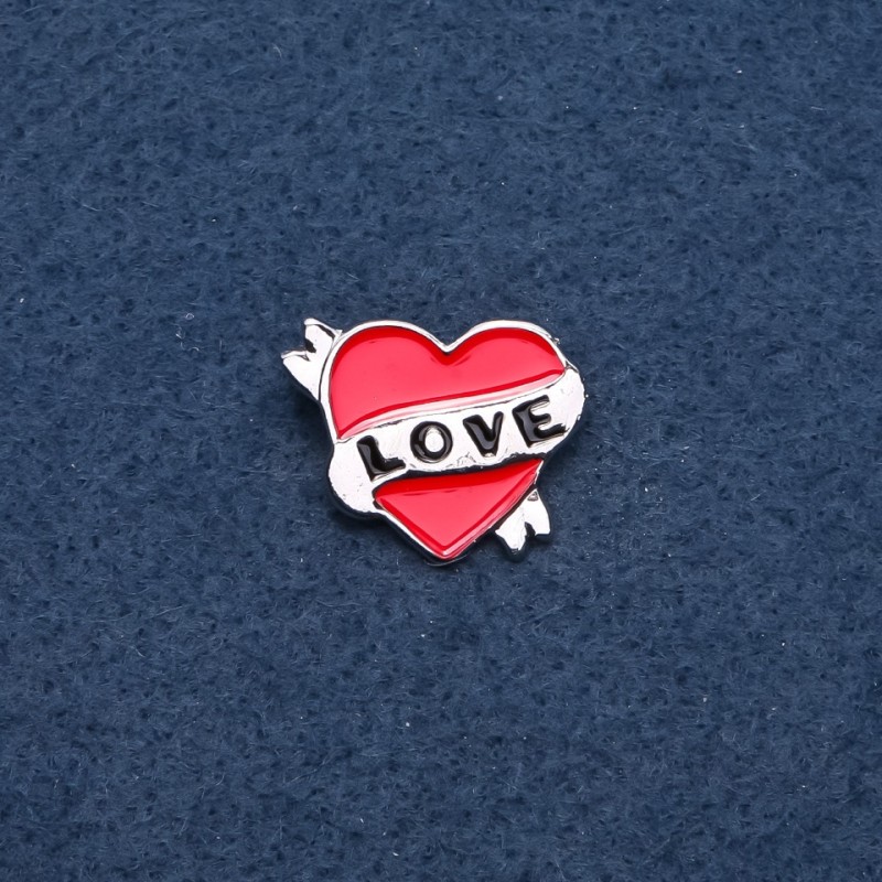 Brooch "Heart" red enamel, gold-tone metal