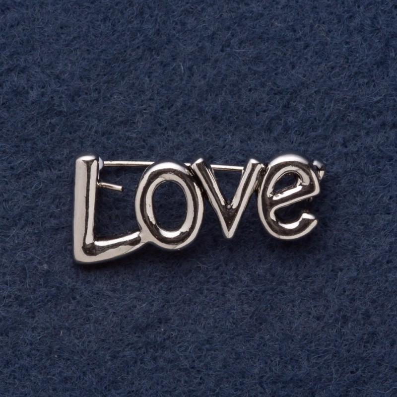 Brooch 'LOVE' 3x1.5 cm gray metal