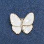 Butterfly Brooch with gold-tone metal, white mother-of-pearl and white crystals 31x40mm +