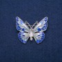 Butterfly Brooch with White Crystals and Blue Enamel, Gold-Tone Metal 31x37mm