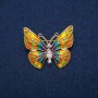 Butterfly Brooch with White Crystals and Multicolor Enamel, Gold-Tone Metal 31x37mm