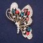 Butterfly Brooch with Red, Blue, and Burgundy Stones, 60×40 mm Yellow Metal
