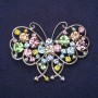 Butterfly Brooch with Rhinestones in Pink, Blue, Green, and Yellow; 63×47 mm; Silver-tone metal