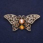 Butterfly Brooch with Yellow Stones and Pearl Beadwork 55x25mm Yellow Metal