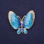 Butterfly Brooch with White Crystals and Blue Enamel, 36×42 mm, Yellow Metal