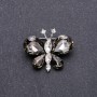 Butterfly Brooch with Gray Crystals, 36×30 mm, White Metal
