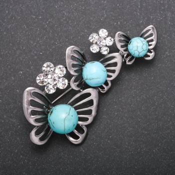 Brooch 'Garland of Butterflies' Turquoise 68x30mm