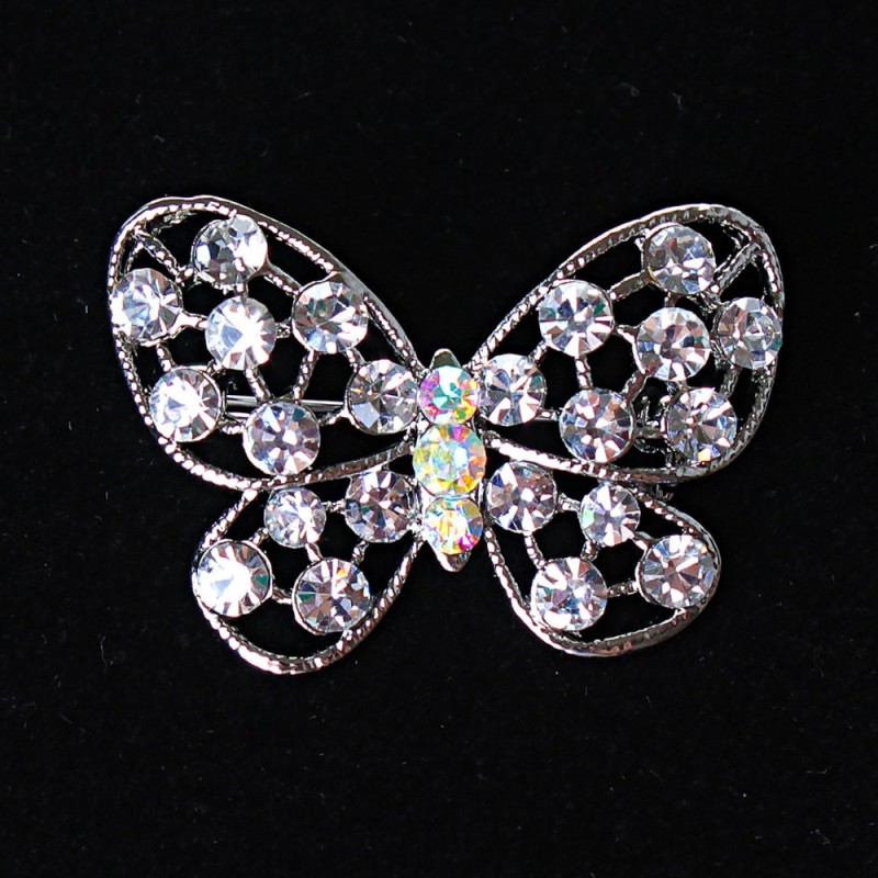 Brooch 'Butterfly' in silvery metal and crystals 35×20 mm +