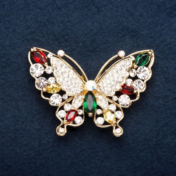 Brooch 'Butterfly' golden-tone metal and crystals 58 × 40 mm +