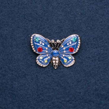 Brooch 'Butterfly' blue enamel 25x38mm metal color 'gold'