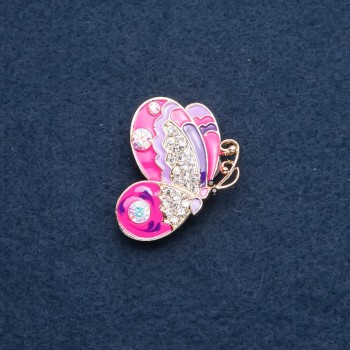 Brooch 'Butterfly' pink enamel 39×30 mm metal color 'gold'