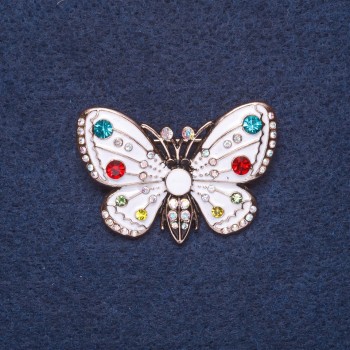 Brooch 'Butterfly' white enamel, gold-tone metal, 4×3 cm