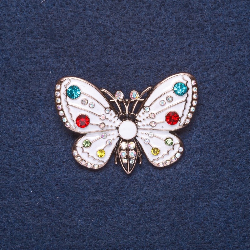 Brooch 'Butterfly' white enamel, gold-tone metal, 4×3 cm