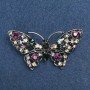 Butterfly brooch with multicolored rhinestones, silvery metal 70×39