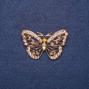 Brooch 'Butterfly' in golden rhinestones, metal color gold, 4.5×3 cm