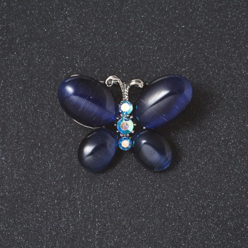 Brooch 'Butterfly' with Blue Cat's Eye Stone, Silver-Colored Metal, 2 cm