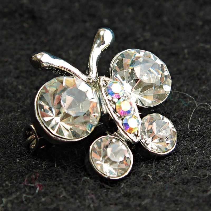 (18/18 mm) Mini brooch: light metal butterfly with white crystals