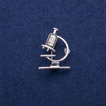 Microscope Brooch with Enamel and Crystals, 24×31 mm, Silver Metal