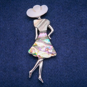 Brooch-Pendant 'Madam' with Mother-of-Pearl and Chalcedony 30x85mm