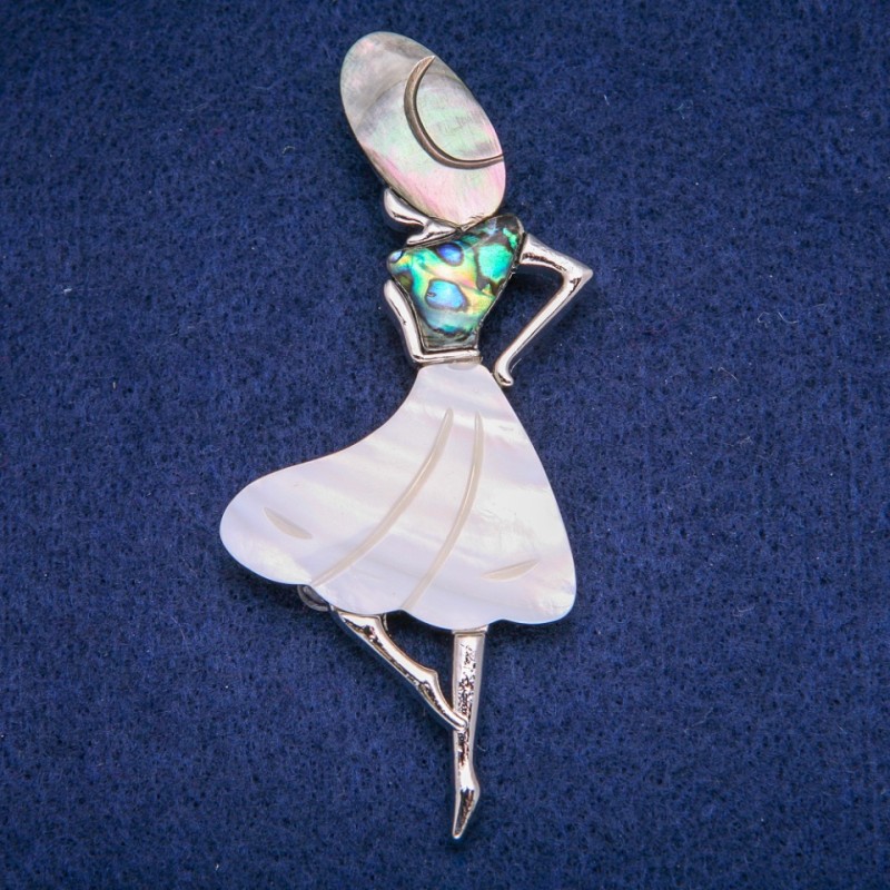 Brooch-Pendant 'Madam' with Mother-of-Pearl and Chalcedony Stone 37x85mm