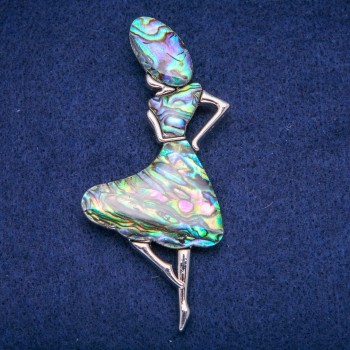 Brooch Pendant Madam with Halite and Mother-of-Pearl 38x82mm