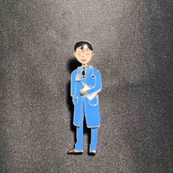 Brooch "Med Brother" blue enamel, gold-tone metal 17x62 mm