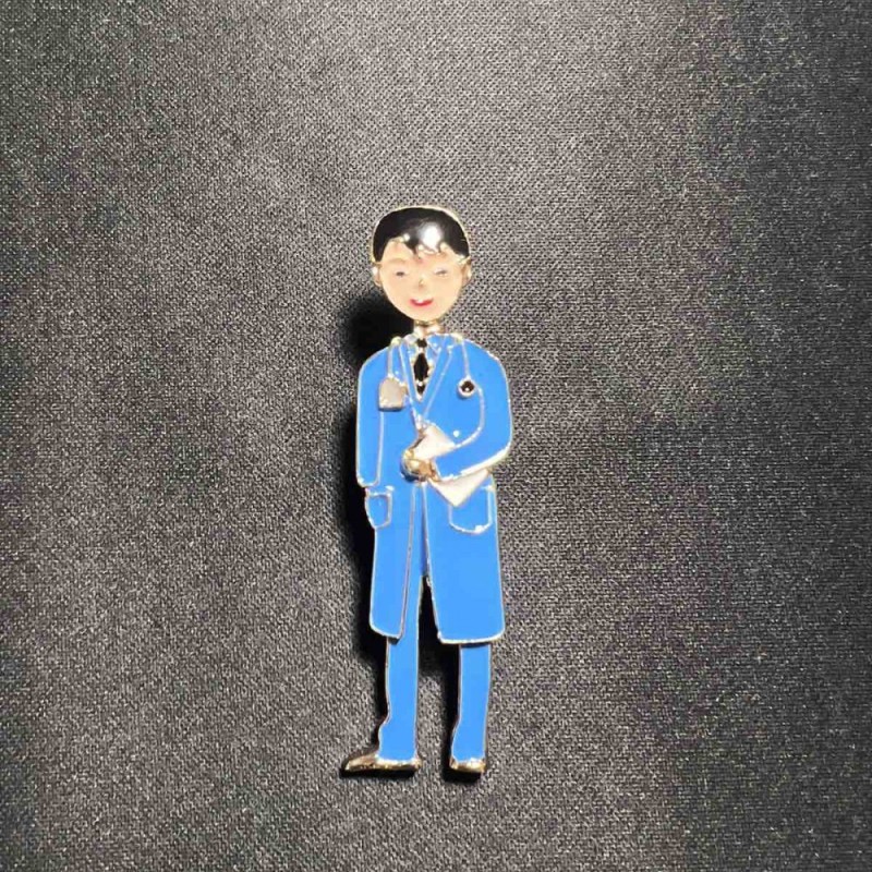 Brooch "Med Brother" blue enamel, gold-tone metal 17x62 mm