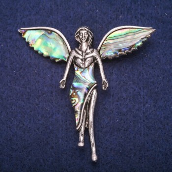 Brooch Angel with Halioitis Inlay, Silver-Colored Metal 59×60 mm