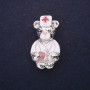 Brooch Doctor Bear enamel white and red 40×22 mm silver-tone metal